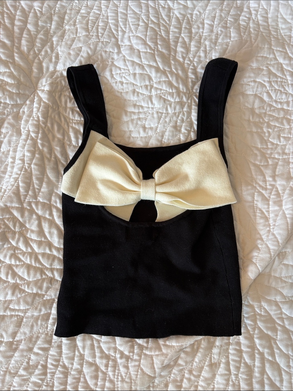 Anthropologie Black Tank Top with Cream Bow